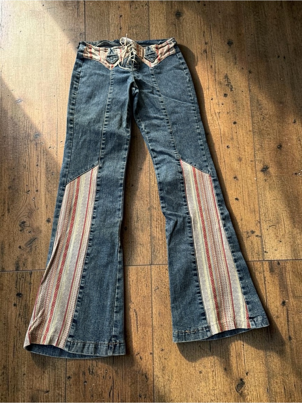 Tag Rag Culture Womens Jeans Size 3 Y2K Lace Up Flare Bell Bottom Boho Hippie